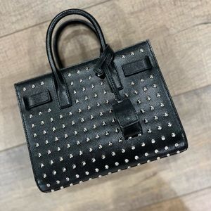 Saint Laurent Sac De Jour Nano Black Shiny Leather With Silver Studs & Pad Lock